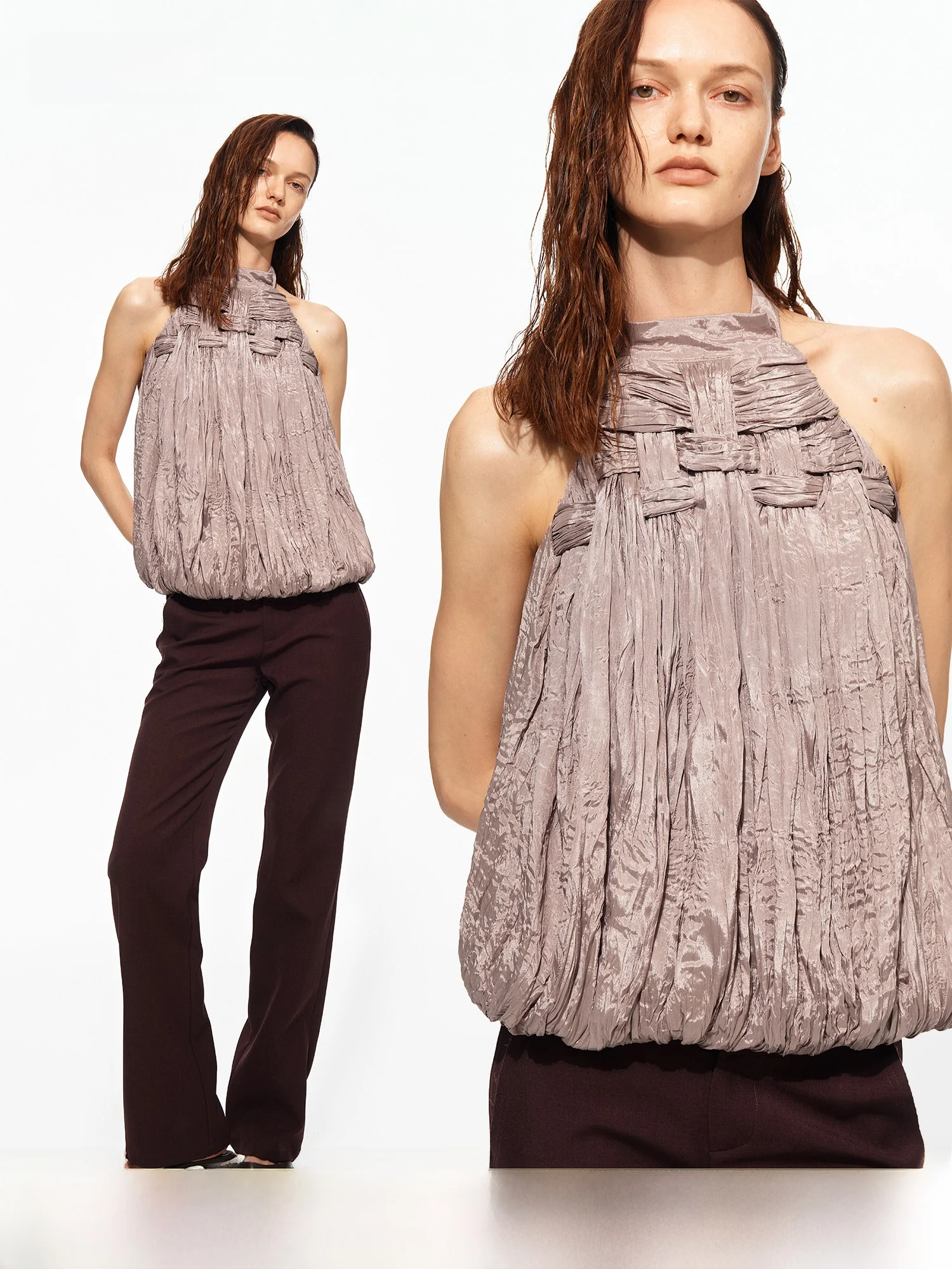 Handwoven Stand Collar Vest PRRP Hanging Neck Loose Fit Sleeveless Top Floral Embellished Hem Straight Cut Summer New Arrival