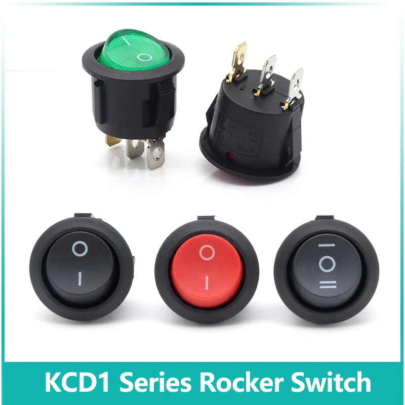 1/2/5/10Pcs KCD1 Round Rocker Switch 2/3Pin ON-OFF-ON 2/3 Position 6A/250VAC 10A/125VAC SPST LED Car Push Button Switch 23mm