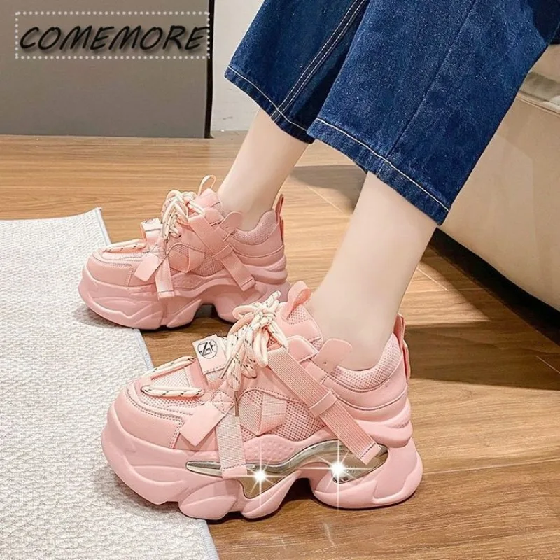 Fashion Shiny Ladies Shoes Sneakers Woman Trend New Autumn Platform Lace Up Rhinestone Women Casual Shoes Large Size 40 Lace-up