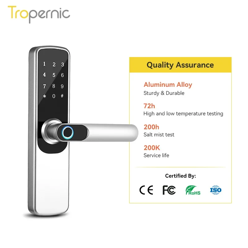 Smart Electronic Keyless Fingerprint Digital Senha Door Lock, Biométrica, ao ar livre, Tuya, Novo