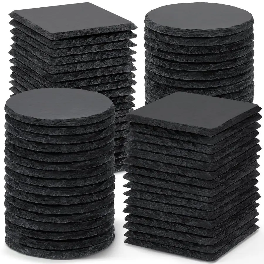 

PCS Black Slate Stone Coasters, 4 Inch 36 PCS Square, 36P Round Coaster Bulk for Laser Engraving Material Blank Handmade Drinks
