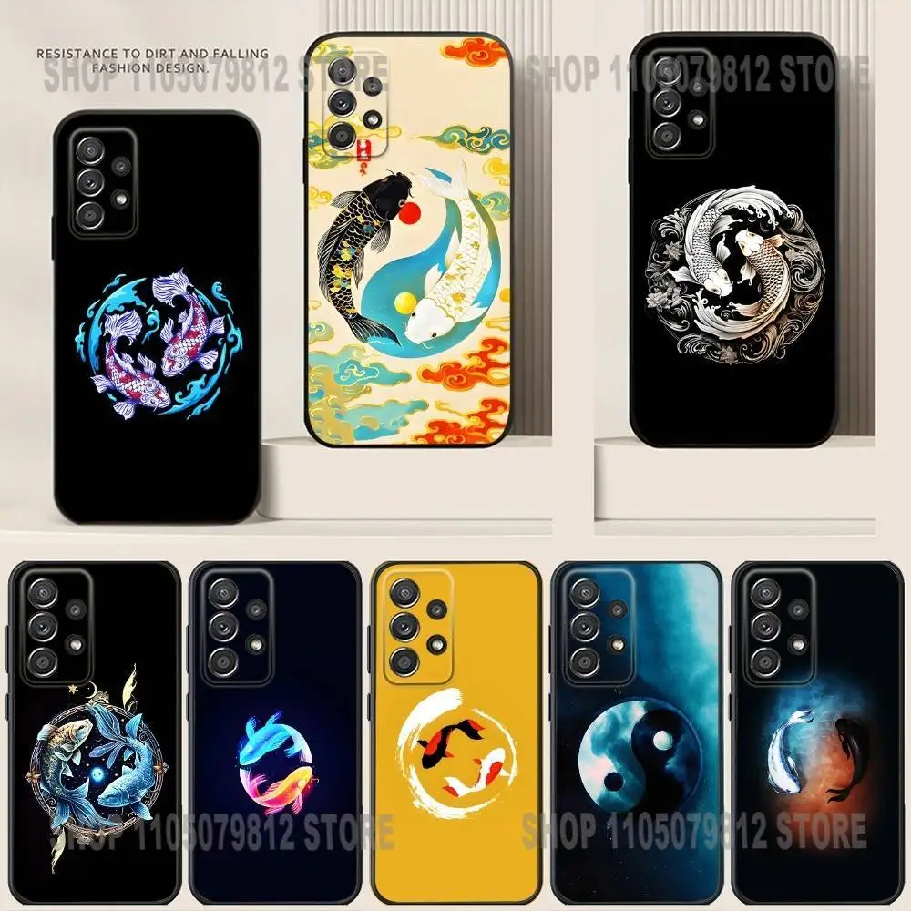

Koi Carp Fish Yin Yang Art Phone Case For Samsung S24,21,22,23,30,Ultra,20,Plus,Note,10,9,Black soft silicone case