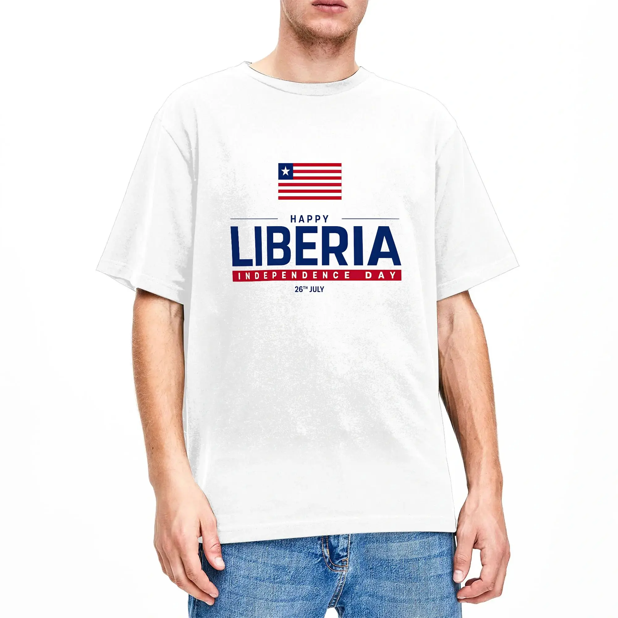 Happy Liberia Independence Day T-Shirts Men  Hipster 100% Cotton Tees O Neck Short Sleeve T Shirts Gift Idea Clothes