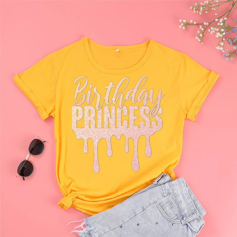 

Birthday Princess Cotton Female Clothing O Neck 100% cotton Shirt Short Sleeve Girl Top Tee Female Clothes goth y2k kawaii