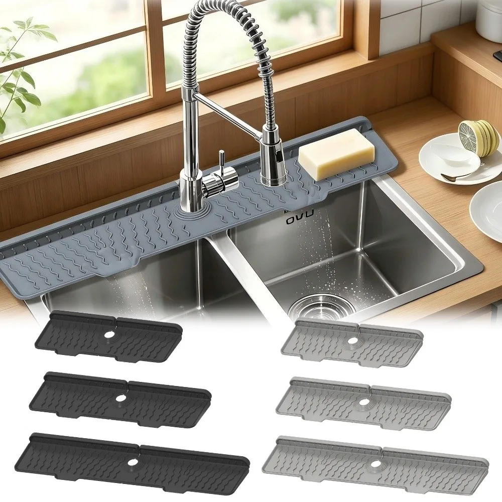 

New Silicone Faucet Drain Mat 36/46/61cm Length Anti-slip Sink Splash Guard Adjustable Kitchen Sink Holder for Bathroom