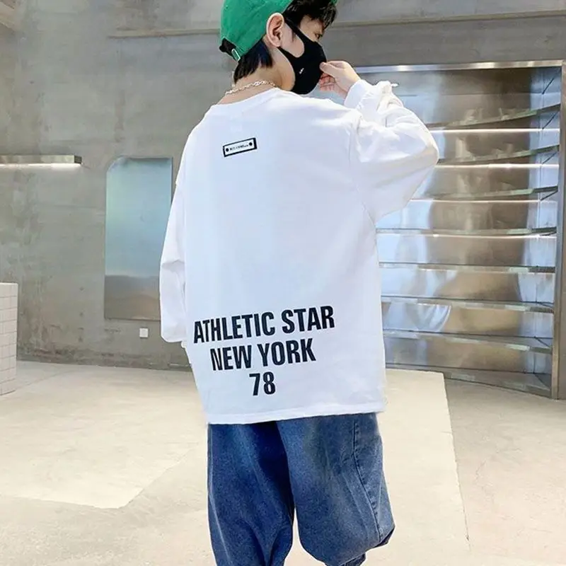Boys' Cotton Handsome Long Sleeved T-shirt 2024 New Spring And Autumn Season Loose Base Shirt For Middle-aged And Young Child image 6