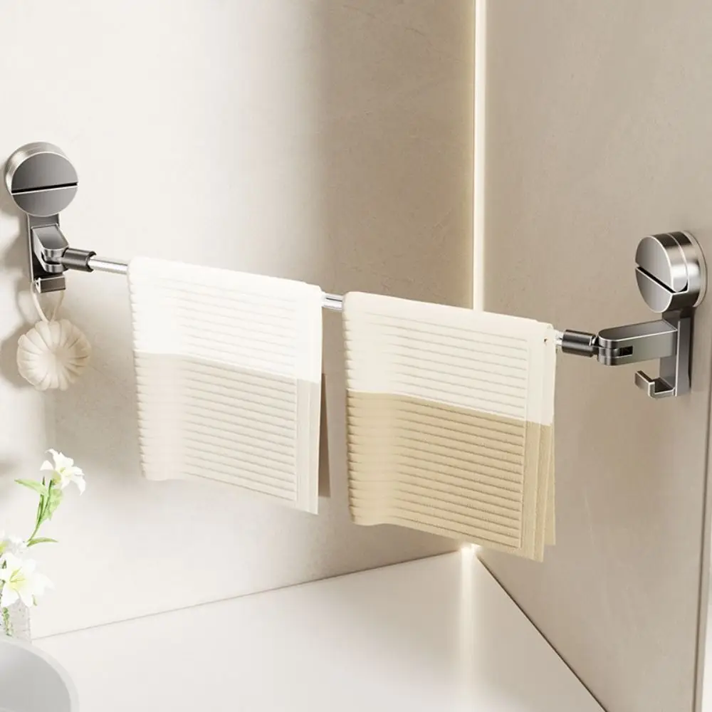 

Retractable Suction Cup Towel Holder Wall-Mounted Punching-Free Bathroom Towel Rack with Hook Anti-Fall Suction Cup Towel Bar