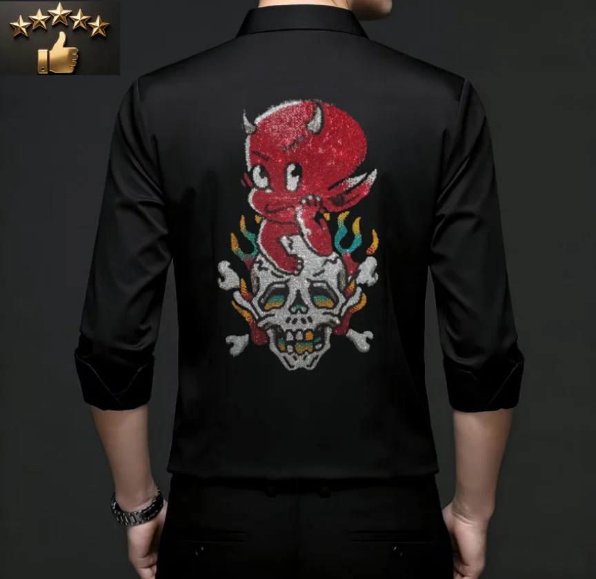 

Designer Brand 2026 Popular Men's Rhinestone Shirt Hip Hop Casual Shirt