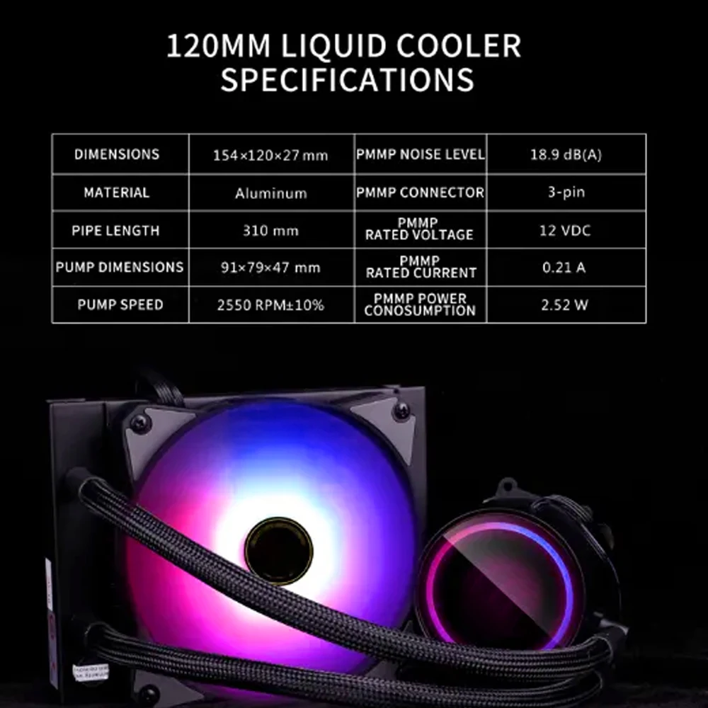 Benutzerdefinierte Größe ARGB SYNC Aio Liquid Cpu Cooler PWM Gaming-Computergehäuselüfter mit Beleuchtungskühlkopf