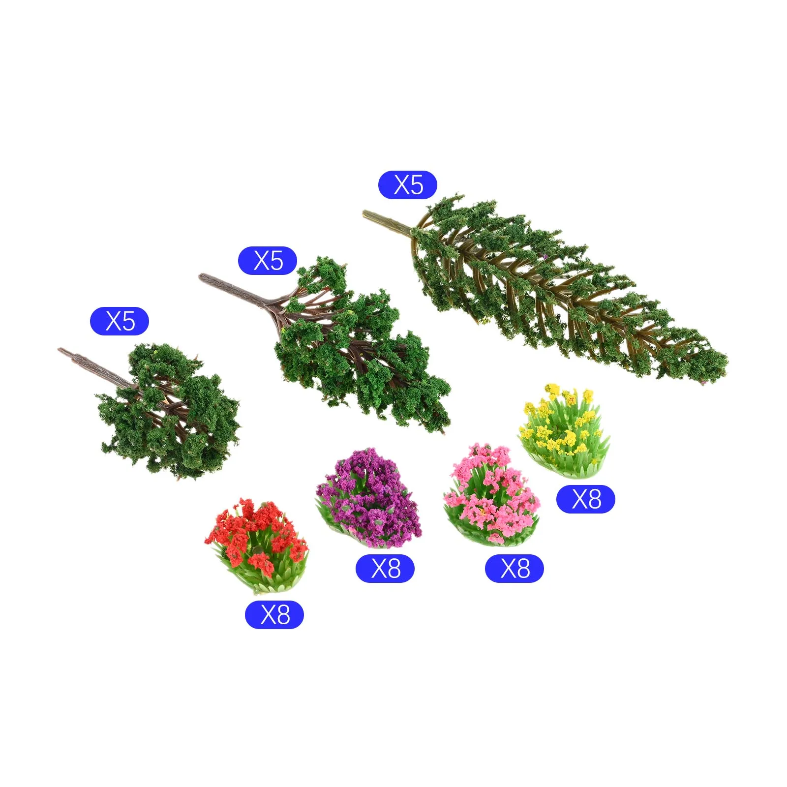 32Pcs Colorful Flower Clusters With 15 Mixed Tree for Miniature Fairy Garden Train Landscape Military Layout Dioramas Decoration