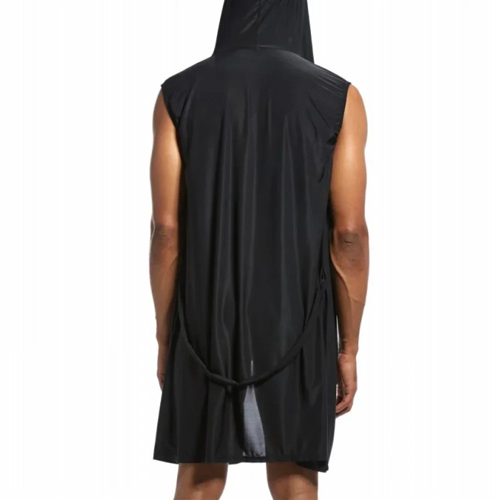 Men's Home Bathrobe Sleeveless Silky Smooth Soft Hooded Sleeping Robe Pajama Comfortable Ultra-thin Lingerie Loose Bathing Suits