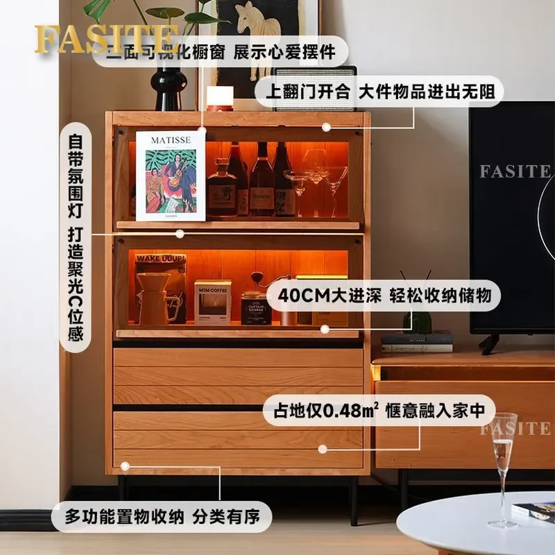 Display Cabinet Glass Showcase Cherry Wood TV Stand Sideboard Multifunctional Storage Locker