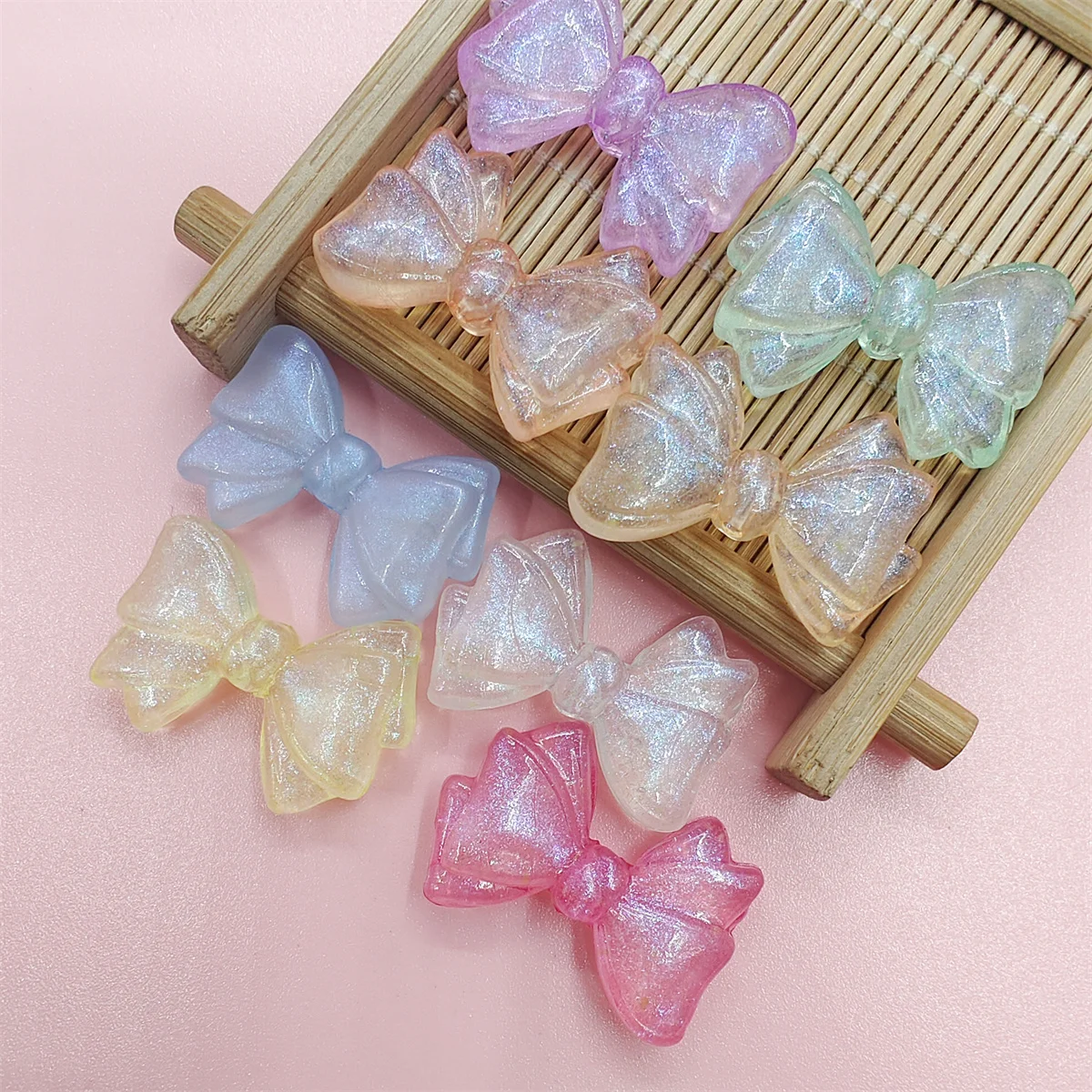 10pcs/set 30mm*19mm Shimmer Mermaid Bowknot Beads With Vertical Hole  For Bracelet Jewelry Making DIY  Handmade Material