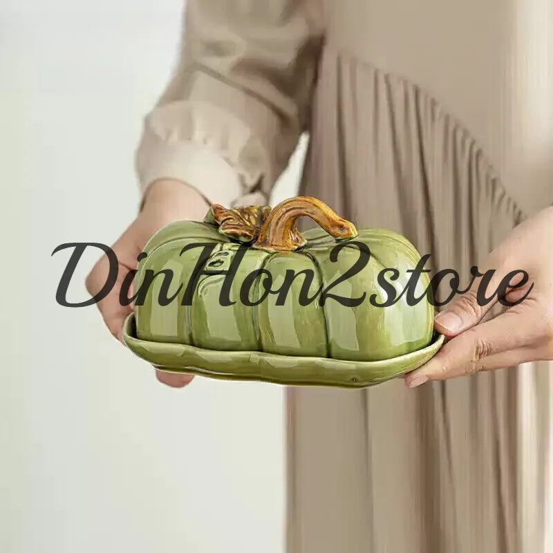 Pumpkin Ceramic Bread Cake Dried Fruit Candy Fruit Plate Preserved Fruit Snack Plate Dinner Plate Green
