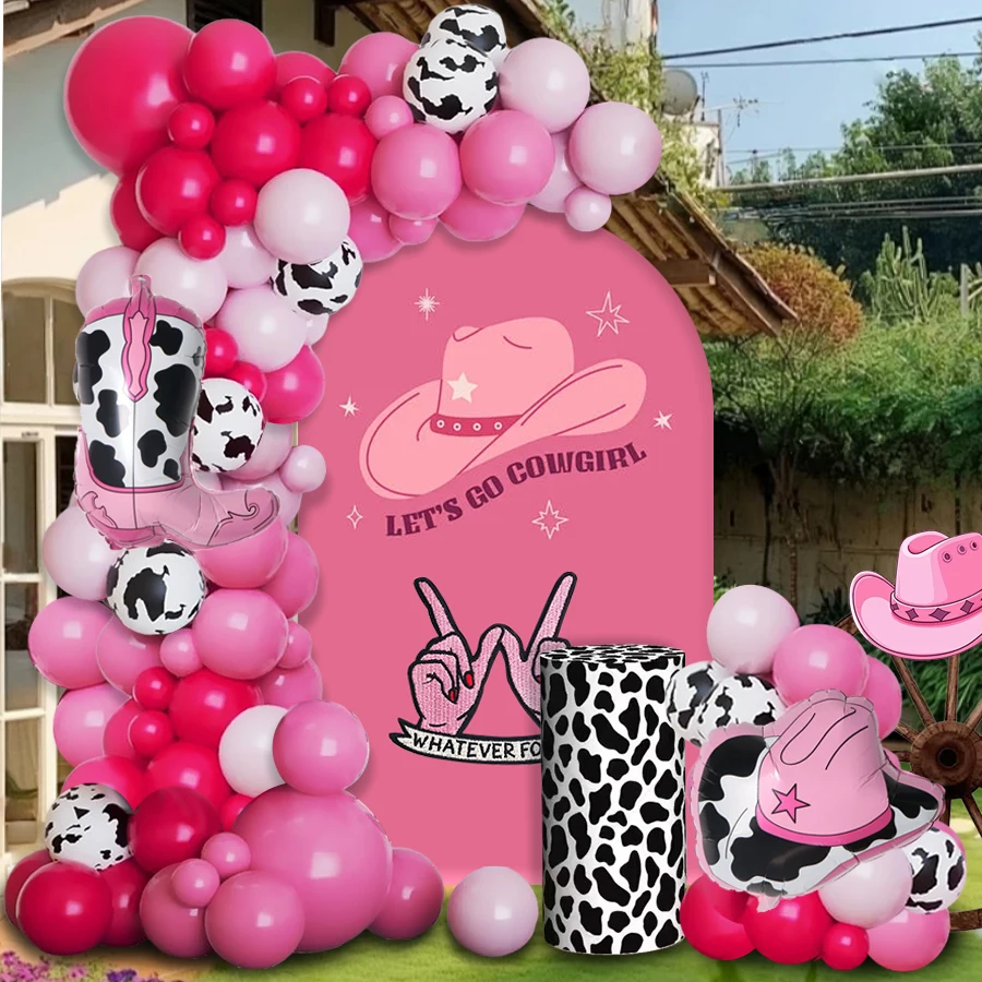 104Pcs Western Cowboy Party Balloon Decoration Kit Pink Boots and Hats with Rose Pink Balloons Perfect for Baby Showers Girls' Farm Birthday Parties Bachelorette Party Decorations