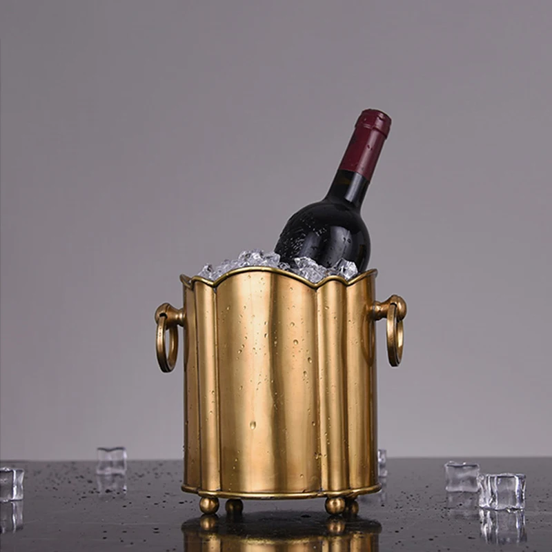 

Brass Wine Ice Bucket Whiskey Cooler European Style Luxury Pure Copper Wine Barrel Holder Home Decoration Bar Whiskey Buckets