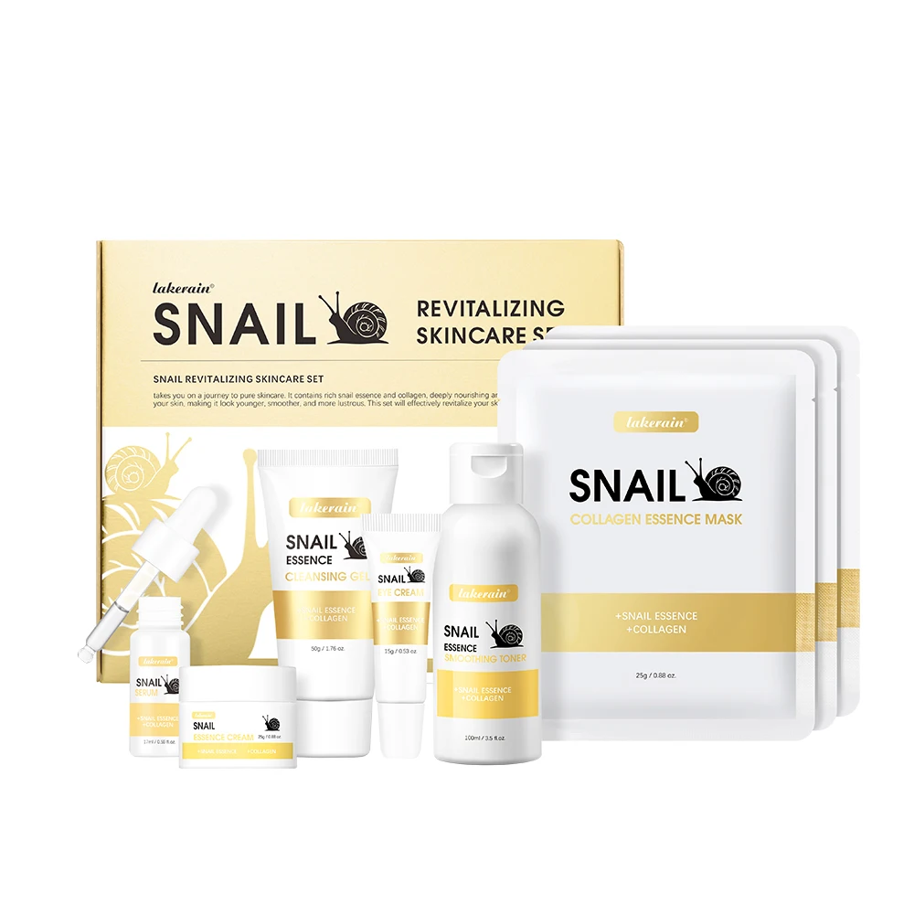 8Pcs Snail Essence Moisturizing Skin Care Set Cleansing Gel Toner Serum Eye Cream Cream Facial Mask Nourishing Repair Beauty Kit