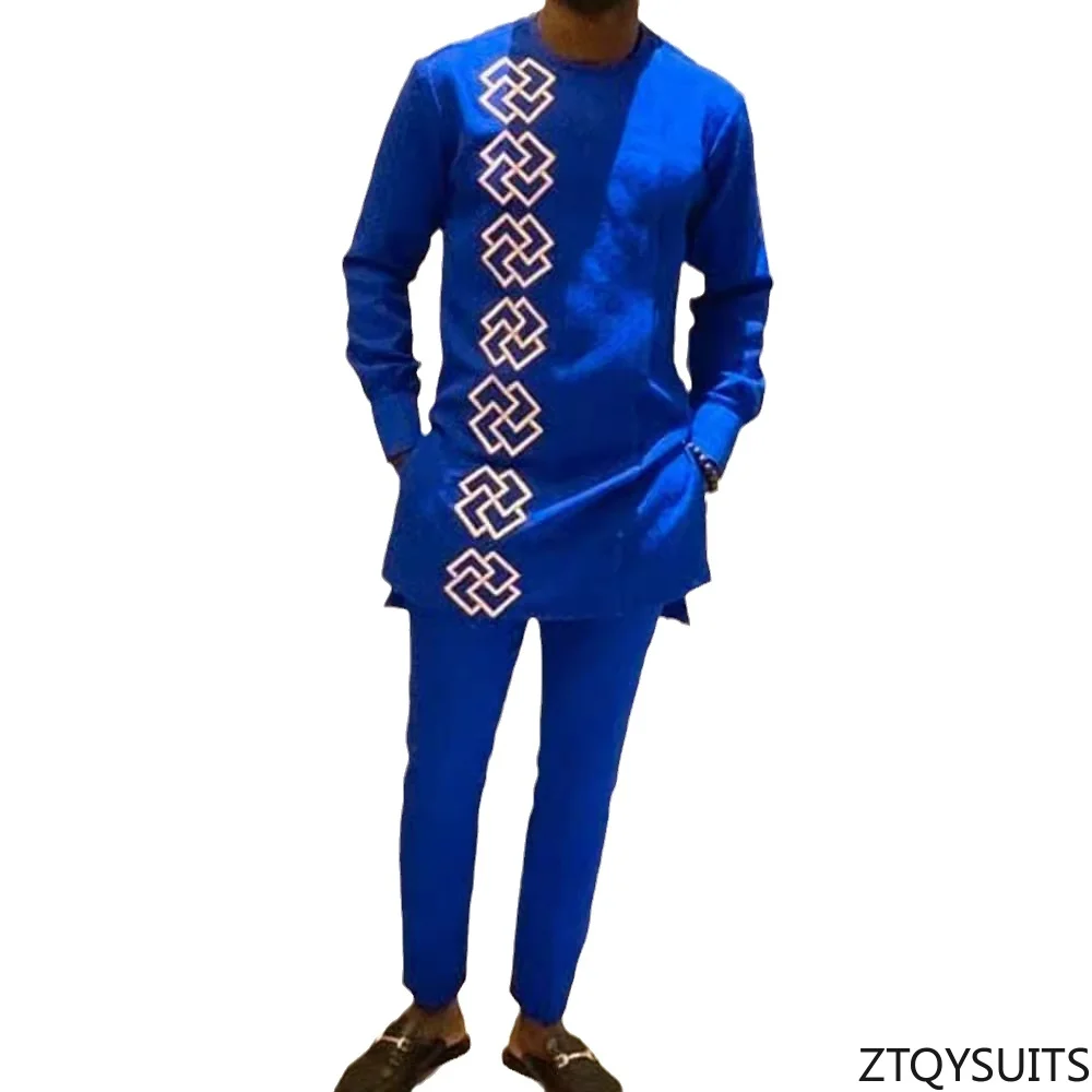 New Dashiki Men's Suit, Blue Round Neck Long Sleeve, Luxury Brand Men's Suit, Casual Slim Fit, Men's Suit, Wedding Evening Dre