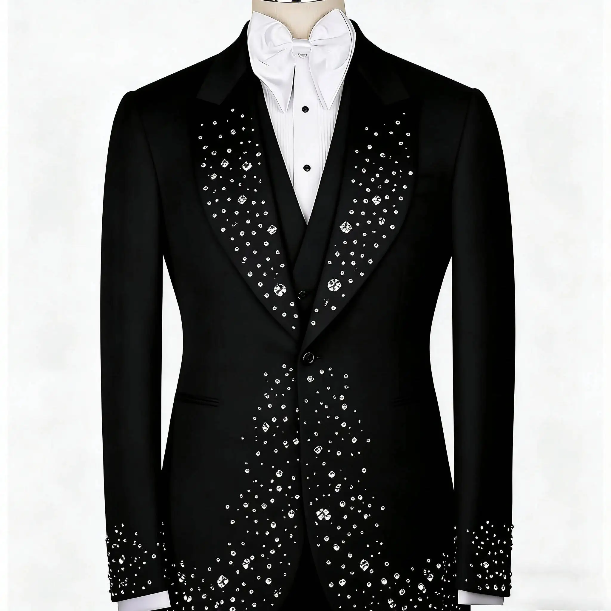 

Elegant Crystal Suits For Male 2 Pieces Single Breasted Slim Fit Tuxedos Set Men Prom Wedding Party Outfits Customized