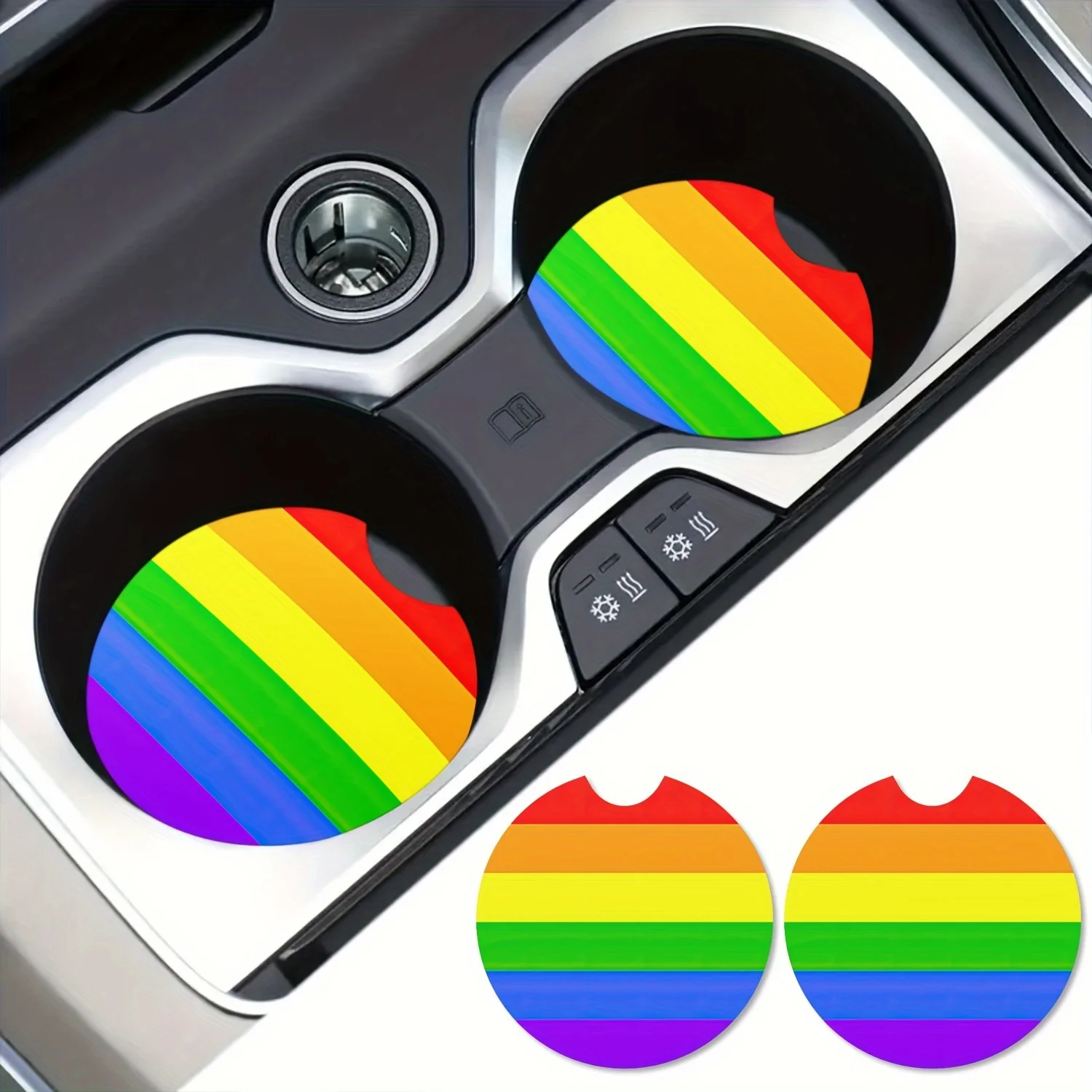 Rainbow LGBT Pride Flag Gay Pride Flag Car Coasters Pack Of 2, Absorbent Car Coasters, Drink Cup Holder Coasters, With A Finger