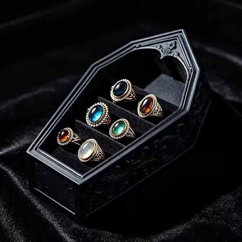 1pc Halloween Mini Coffin Display Shelf Tiny Wall Rack Gothic Ornate Figurine Storage Holder Miniature Dollhouse Decor Gift