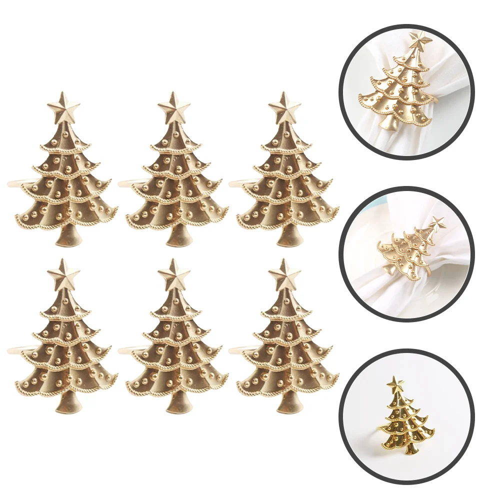 

6Pcs Christmas Tree Napkin Rings Metal Buckles Reusable Tableware Decor Dinner Party Banquet Napkin Rings Tableware Accessories