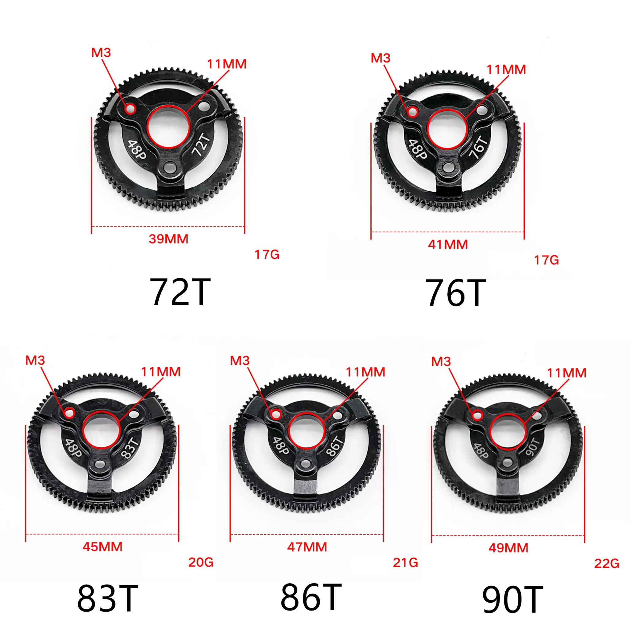 Stal hartowana 48P Przekładnia czołowa 72T 76T 83T 86T 90T do Traxxas Slash 2WD VXL Bandit Rustler Stampede Drag Slash Upgrade Parts