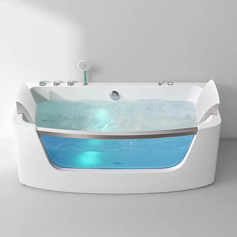 อ่างอาบน้ำอะคริลิกแบบนวดตัว, อพาร์ทเมนต์ขนาดเล็ก โฮมสเตย์ บ้านกระจก อุณหภูมิคงที่ แบบตั้งพื้น ขอบสามด้าน