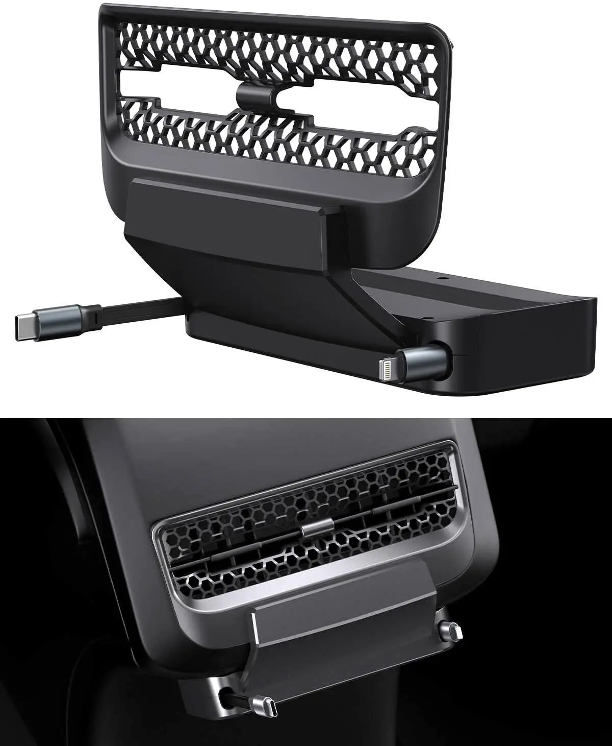 

Для Tesla Model 3/Y 2021-2023: Интеллектуальная док-станция для заднего воздуховода с быстрой зарядкой Type-C PD 27W и USB-удлинителем