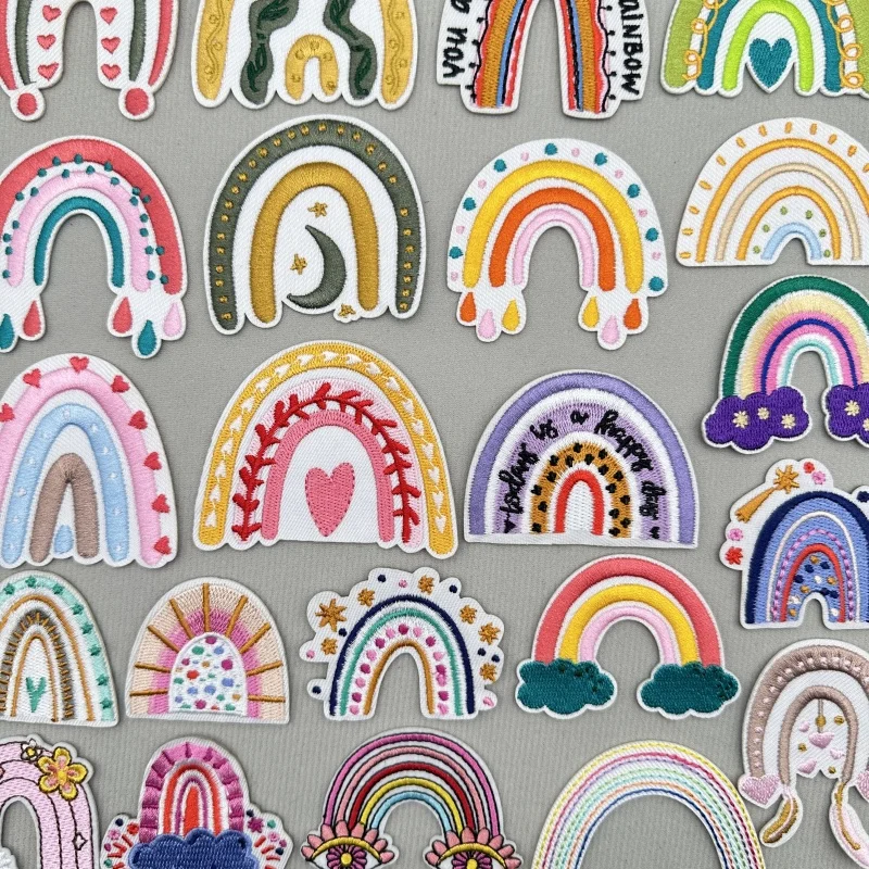 Cartoon Regenbogen Stickerei Aufkleber Für Kleidung Eisen Auf Patches Für Kinder Kleidung Blumen Stickerei Patches DIY Schmelzbaren Patch