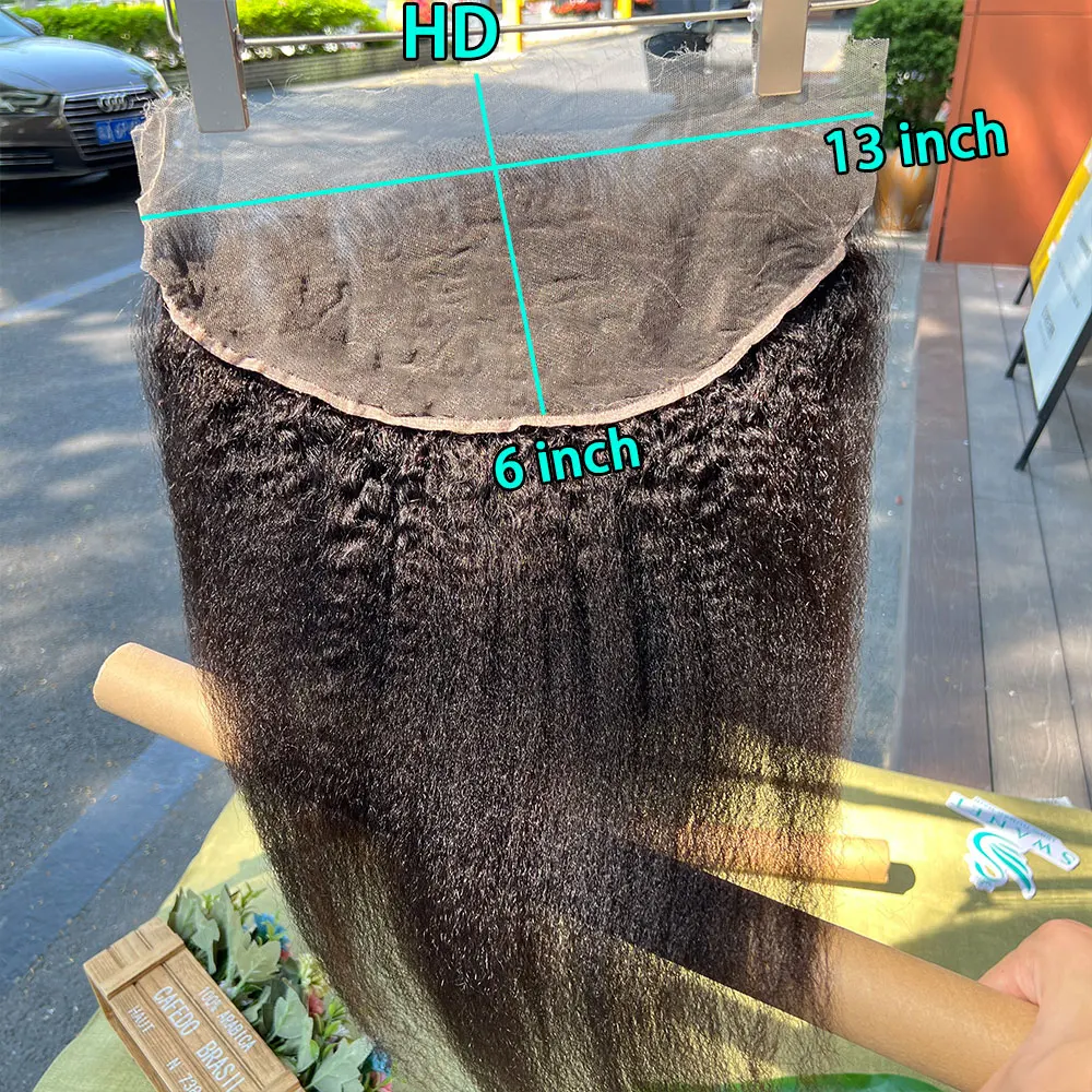 Kinky Straight Lace Closure Frontal 13x6 HD Transparent Lace Closure Virgin Raw Human Hair Natural Black