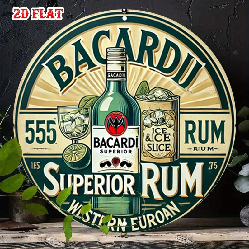 Letrero Metálico 2D Bacardi Superior Rum, Arte de Pared Vintage Retro para Decoración del Hogar