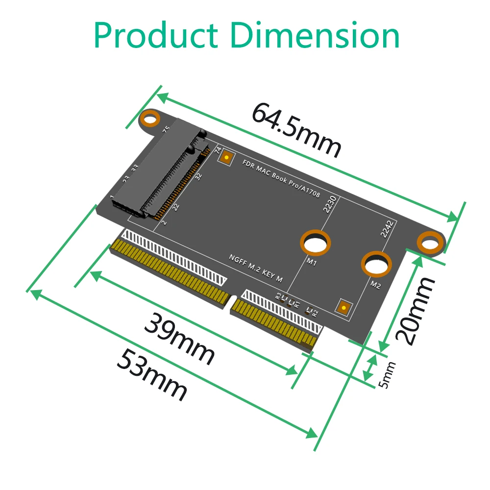 Адаптер M2 SSD M2 NVME SSD Карта расширения Riser Board Converter для Apple Macbook Pro A1708 Поддержка 2230 2242 M Key NVME M.2 SSD