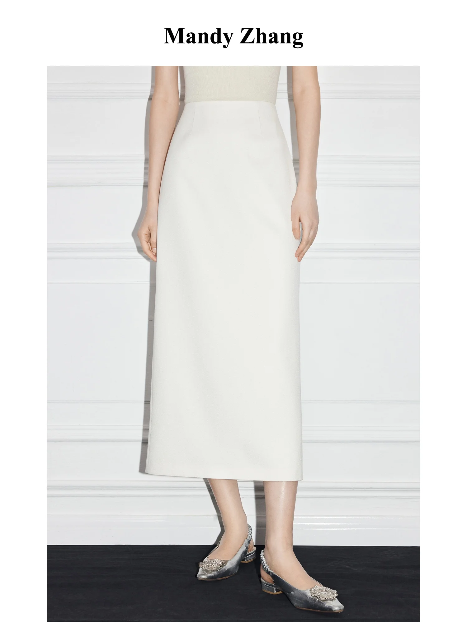

MandyZhang Elegant High Waist Straight Cut White Skirt Women's Spring High-End Sensation Versatile Long Skirt