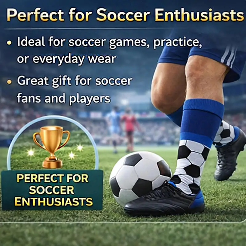 Men's Breathable Soccer Mid-Calf Socks, Sweat-Absorbent & Non-Slip Athletic Cotton Socks, Creative Printed Fan Long Socks