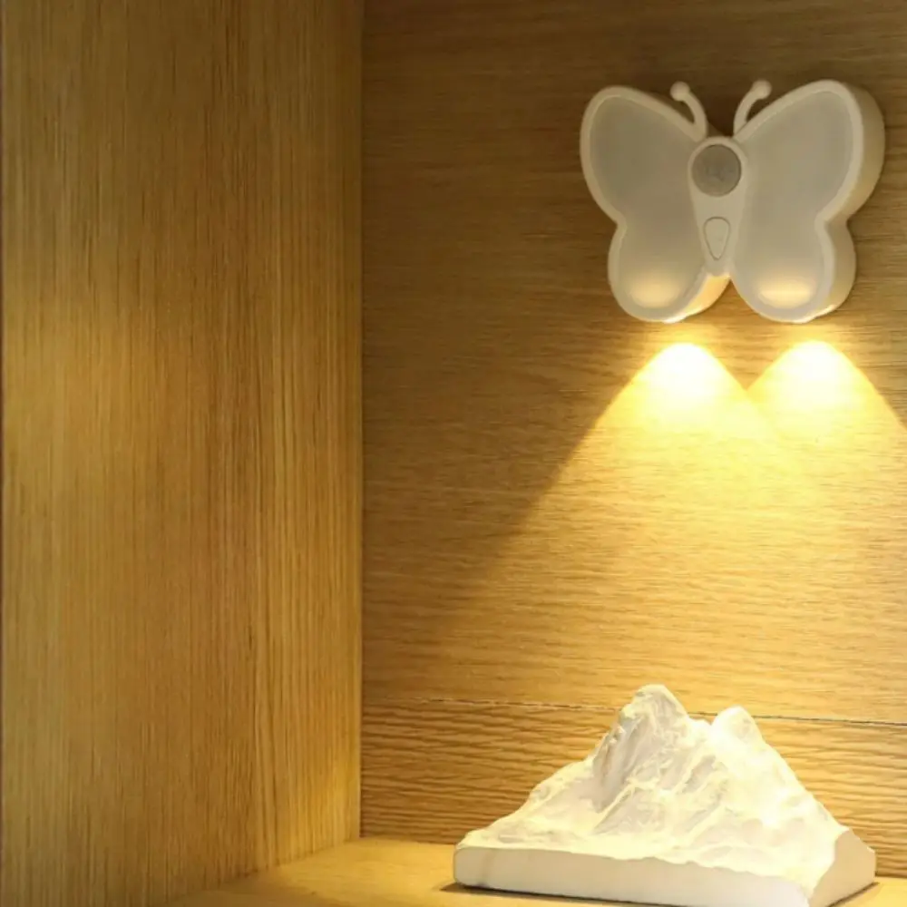 Lámpara nocturna recargable con Sensor de movimiento de mariposa, ajuste de temperatura de doble Color, carga USB, brillo ajustable