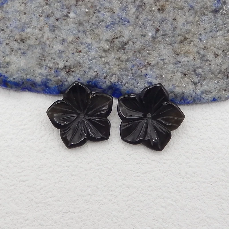 

Handmade Jewelry Smoky Quartz Earring Beads, Fashion Jewelry Carved Flowers Earrings Accessory For Women 16x4mm 2g