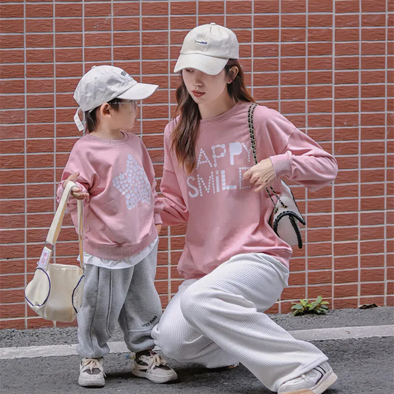 

Matching Family Sweatshirt Mother And Daughter Clothes Dad Son Same Long Sleeve Tops 2023 Autumn Korean Women Children Clothing