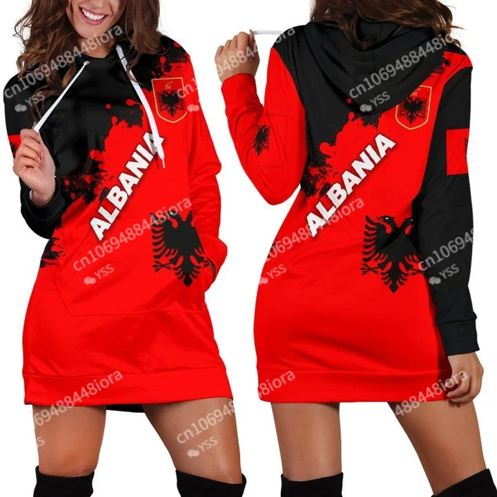 Albanië Embleem Country Flag Nieuwe Harajuku Nieuwigheid 3d Print Herfst Hoodies Jurk Vrouwen Vrijetijdskleding Lange Mouw Capuchon