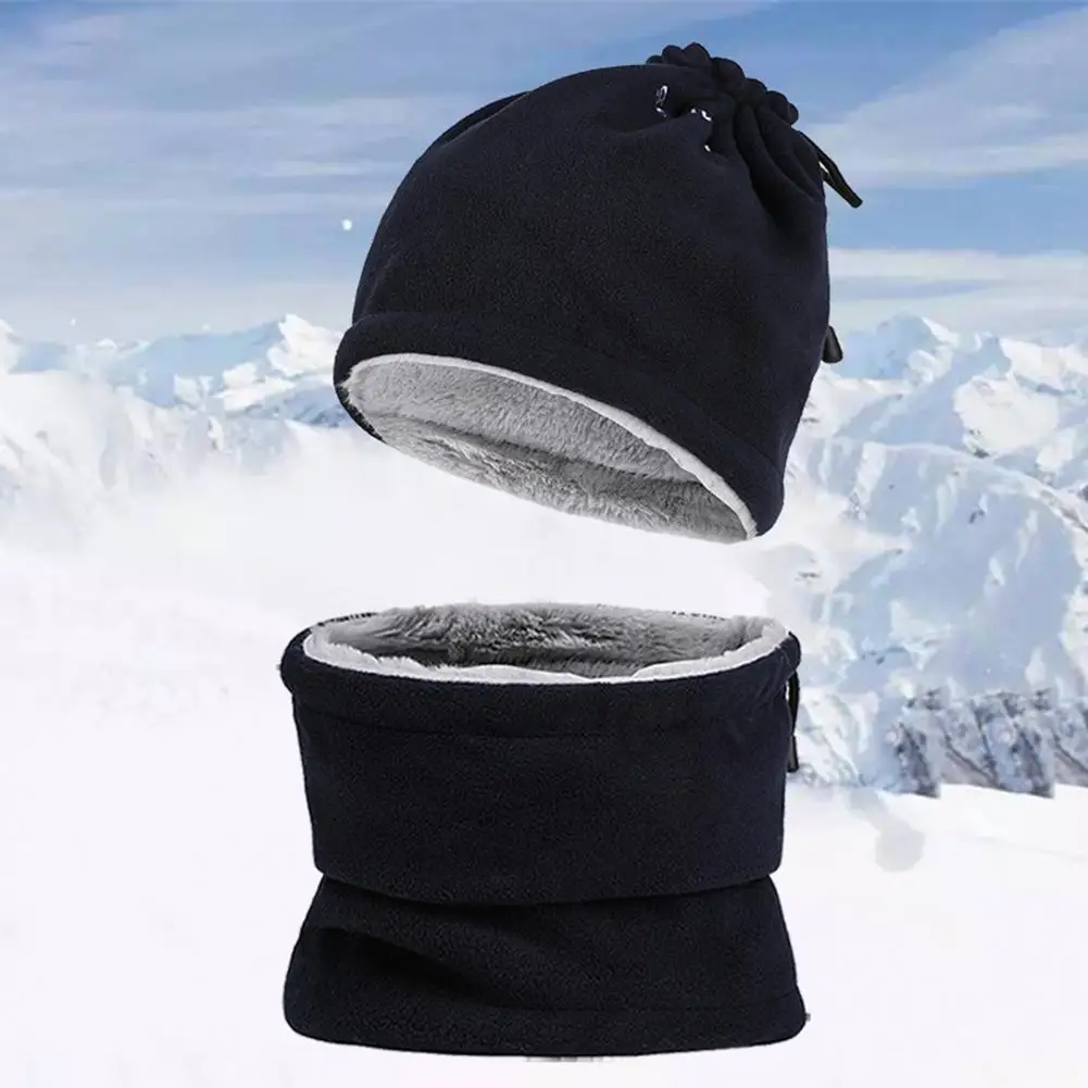 Warm Hat Scarf 2Pcs Useful Breathable Cotton  Winter Good Stretch Dual Use Bib Hat Outdoor Supplies