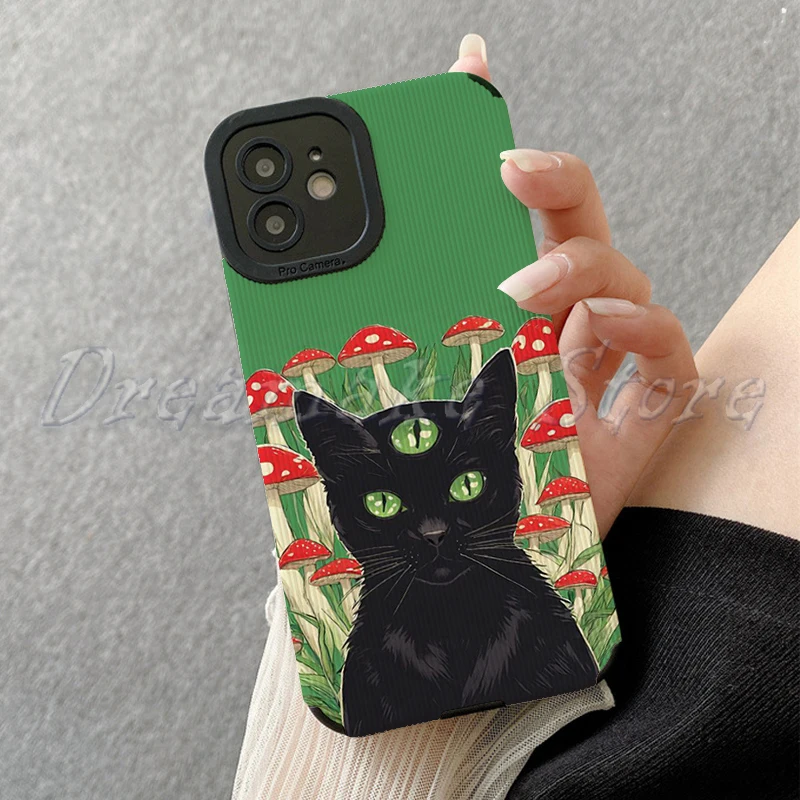 Green Eyed Black Cat Phone Case for Iphone 11 Pro Max 12 13 Iphone 14 Pro Max Iphone 15 Pro Max Case