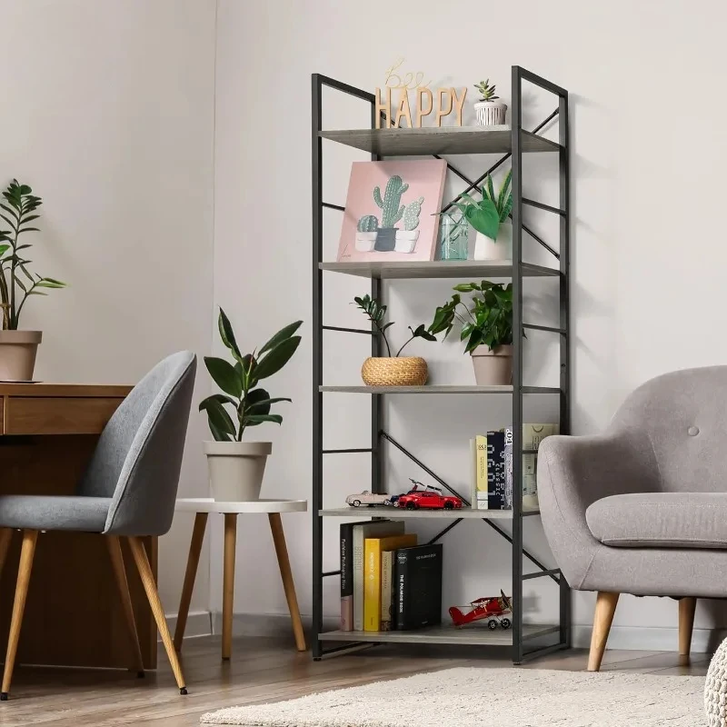 

5 Tier 24 Inch Width Free Standing Shelf, Bookcase Shelf Storage Organizer, Industrial Book Shelves for Home Office, Living Room