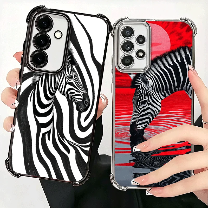 Zebra Stripe Black White Plating Phone Case For Samsung A17 A57 A27 A37 A16 A56 A26 A36 A15 A55 A25 A35 A14 A54 A24 A34 A13 A53