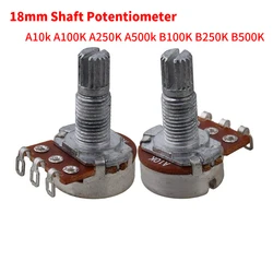 10 stücke A10k A100K A250K A500k B100K B250K B500K 3Pin 18mm Welle Verstärker Dual Stereo Potentiometer