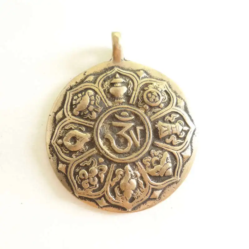 Tibet Babao Amulet Waist Tag Tibtan Old Brass Golden Babao Pendant Double Sides TBP499