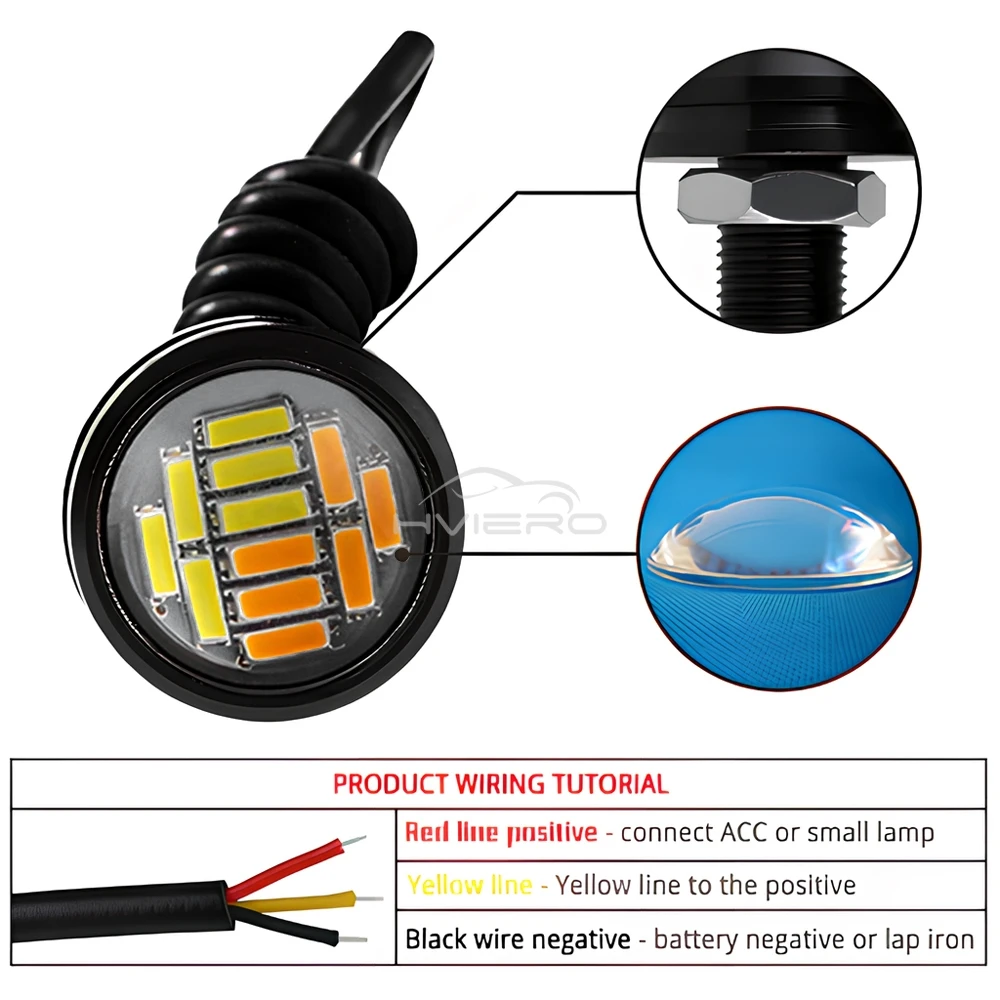 2X 23mm 4014 12Smd Eagle Eye Indicatori di direzione Bianco Giallo Luce diurna Impermeabile Drl Fendinebbia Luci di marcia Spot Backup Auto Motore