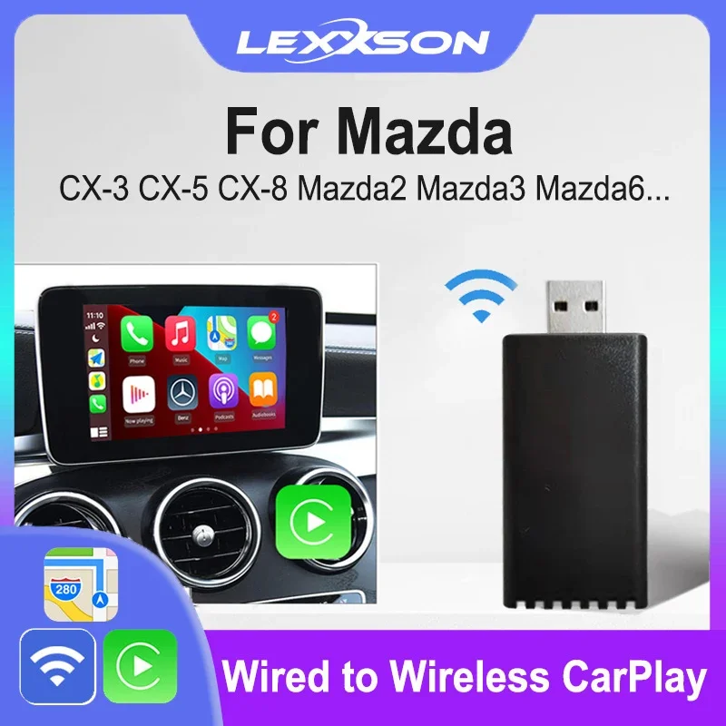 

LEXXSON Wired to Wireless CarPlay Adapter For Mazda CX-3 CX-5 CX-8 CX-9 CX30 MX-5 Mazda2 Mazda3 Mazda6 Voice Control Maps