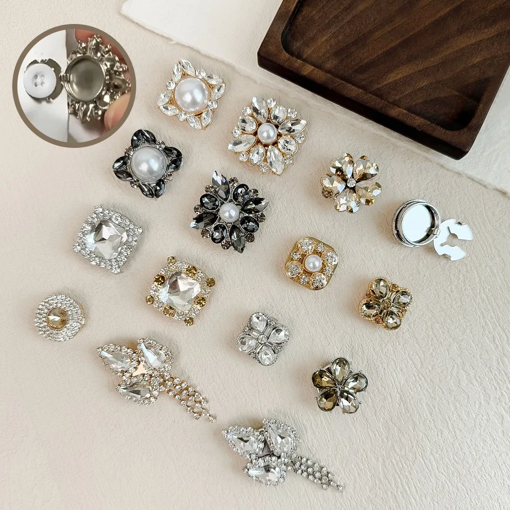 Conjunto de botones de ojo de caballo con diamantes de imitación y perlas para camisa, gemelos para traje, accesorio de moda de lujo, 2 uds.