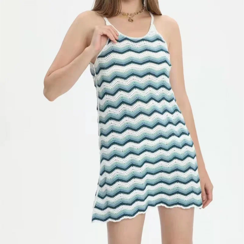 

New Suspender Knitted Long Skirt - European and American Style Hollow-out Imitation Hand Crocheting Top Vest