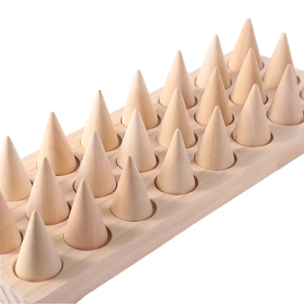 

Desktop Ornament Modern Wood Cone Ring Display Stand Retro Decorative Bangle Storage Tray Space Saving Ring Storage Rack Cabinet